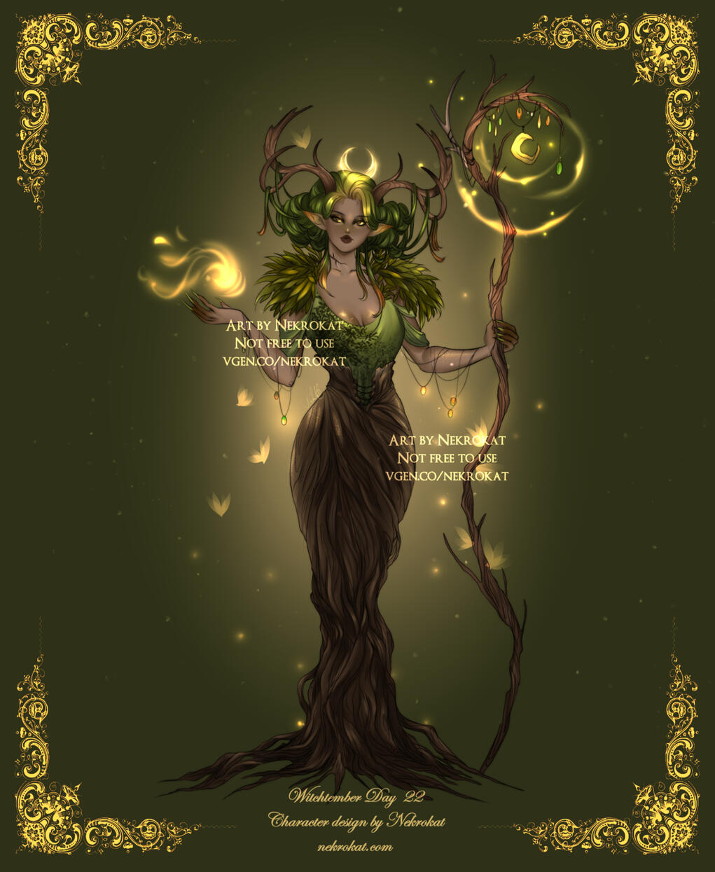 Forest - Once an elven child left in a barren land full of ash and destruction. Her spark of hope and connection to nature raised a lush forest around her over the centuries. Now she&#39;s one with the forest, maintaining balance between life and decay. Her fi