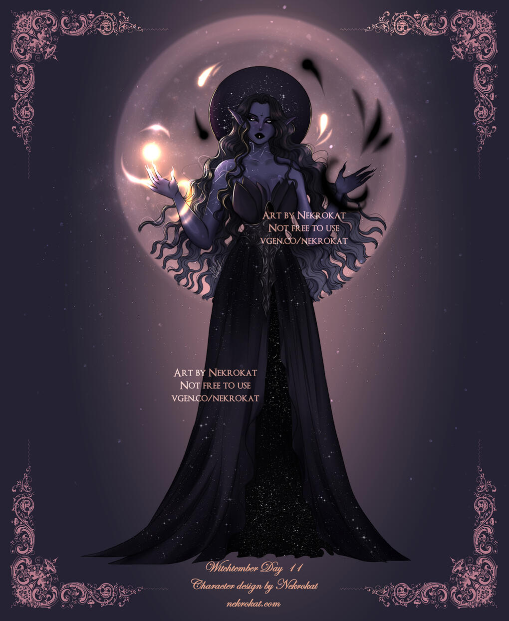 Space - Nocturnal witch, who gives and takes energies from the universe to embrace entropy; sees through planes of existence. Despite her scary looks and knowledge about chaos, she is sweet and warm.