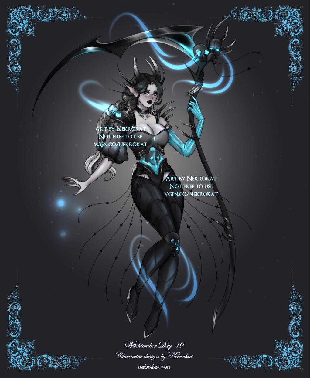 Skull - Harbinger of battle; the stormy skies turn ghastly blue when she uses her powers. Very rarely seen by humans; only in the time of war. After battles, she collects the fallen souls to make her necrotic powers more potent.