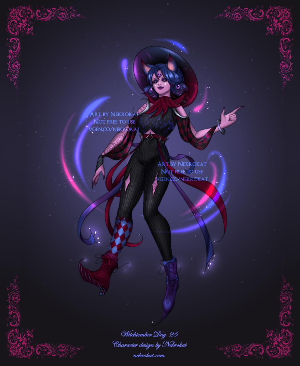 Jester - Trickster who walks on stars - jester of the celestial court. Loud, glittering, bold and a little crazy. They&#39;re able to float and swim in the air, their laughter literally sparkles around them.
